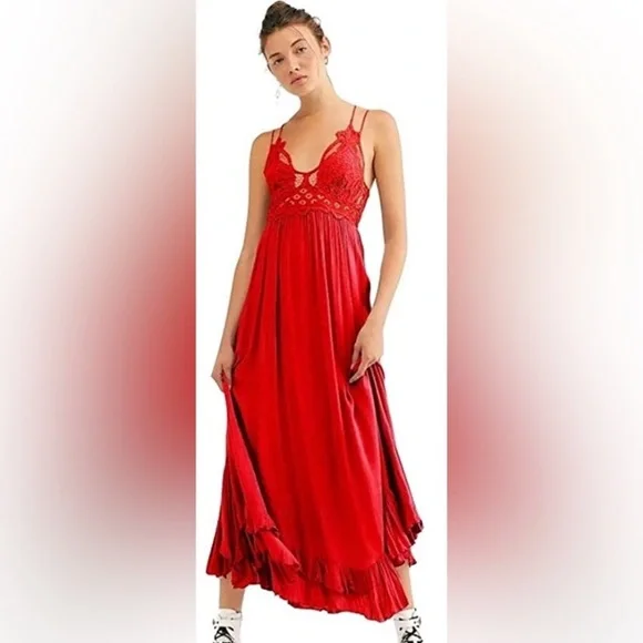 Free People Dresses | Nwt Free People Adella Slip Maxi Dress Medium | Color: Red | Size: M | Amberkarels's Closet